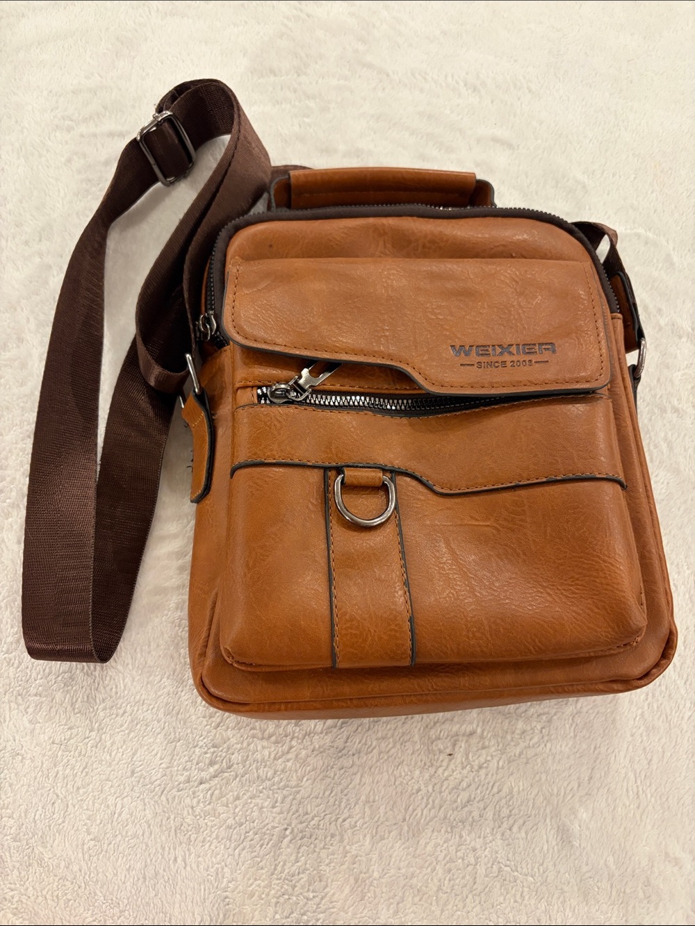 Weixier Tan Leather Messenger Bag for Men
